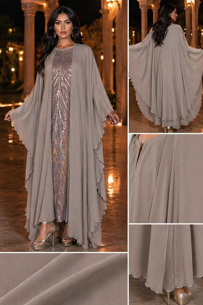 A taupe gray Butterfly Abaya_thumbnail_1