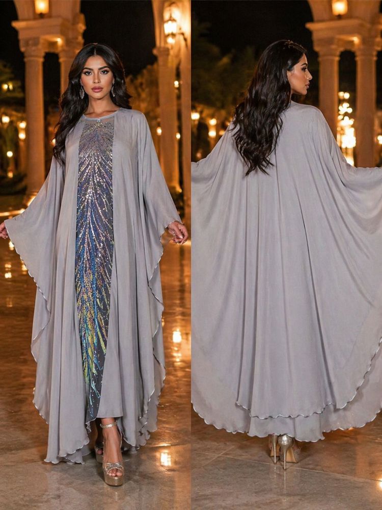 A taupe gray Butterfly Abaya