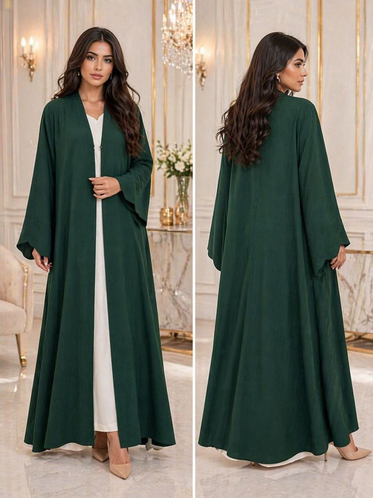 Elegant Forest Green Abaya with Modern Zigzag Wide Sleeves